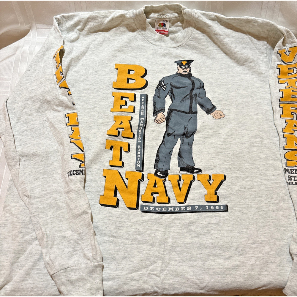 VINTAGE '91 BEAT NAVY USMA VS NAVY GO ARMY LONG SLEEVE T-SHIRT L